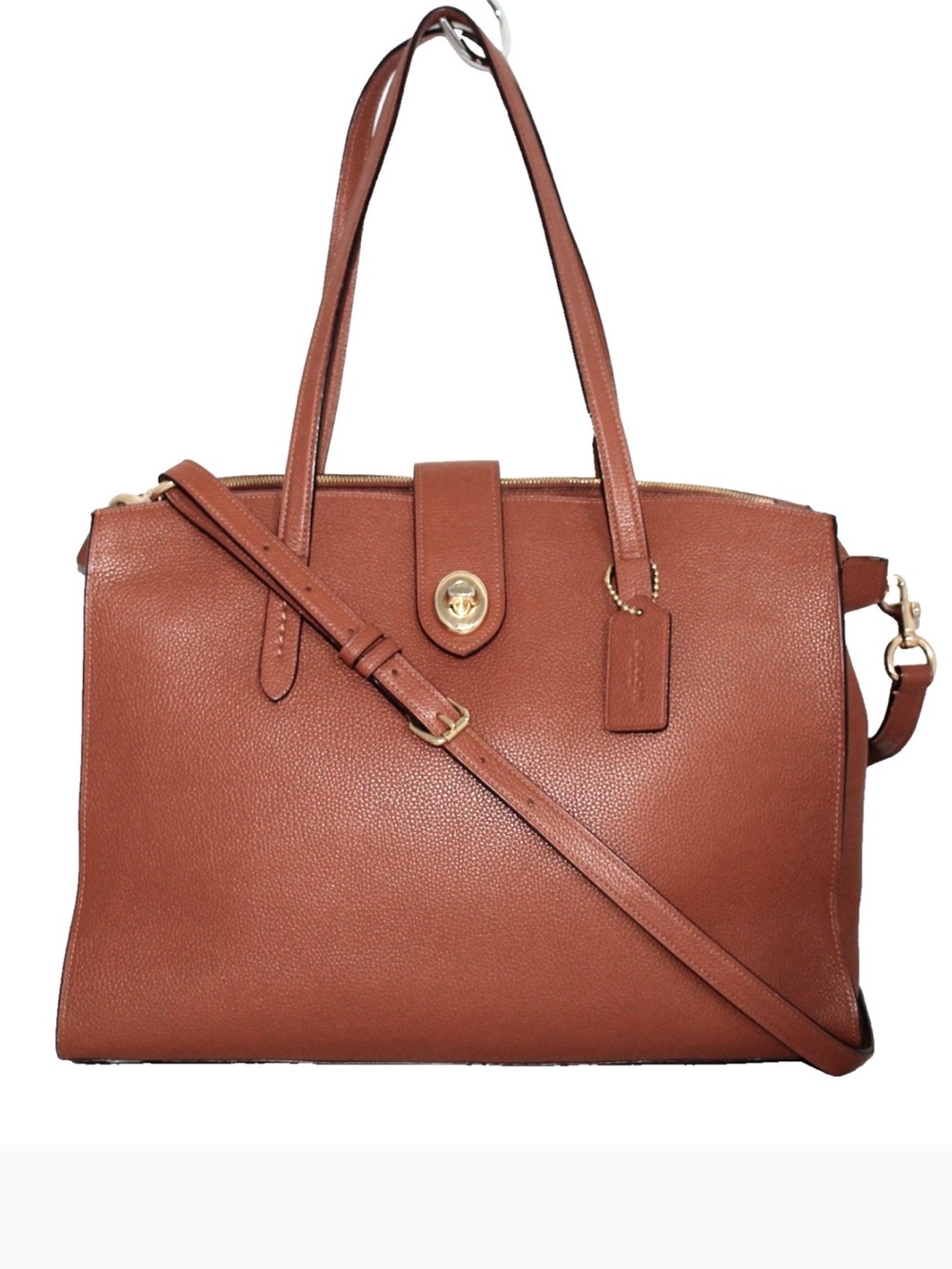 Coach Pebbled Leather Tote Bag in Saddle Brown with Gold Hardware